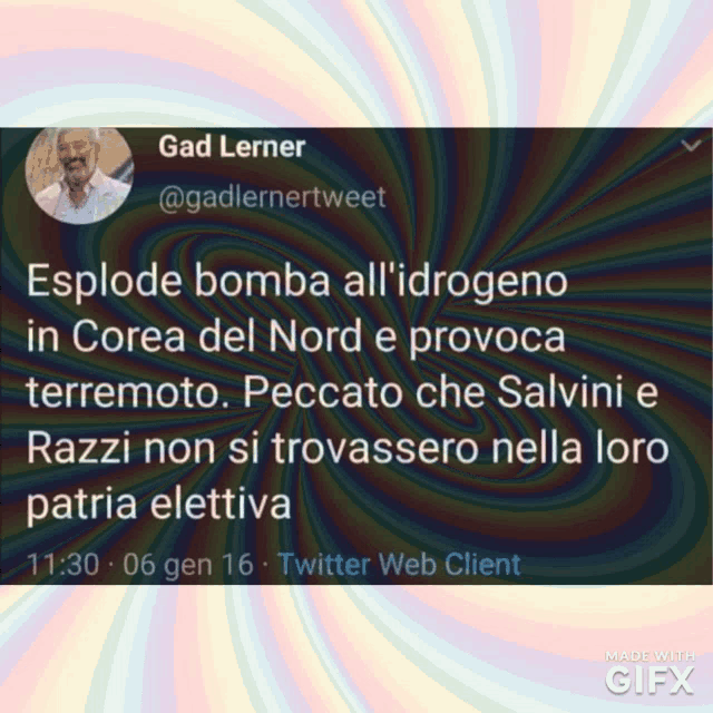 a tweet from gad lerner is displayed with a rainbow background