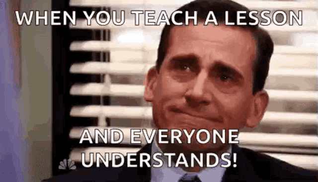 a man in a suit and tie is crying while teaching a lesson and everyone understands .