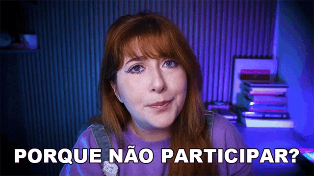 a woman in a purple shirt is asking why she does not participate