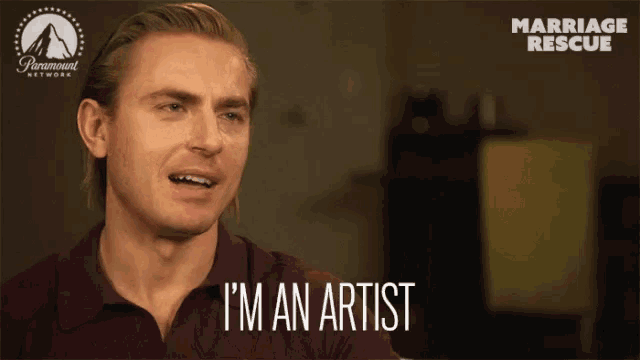 a paramount network ad for marriage rescue shows a man saying i 'm an artist