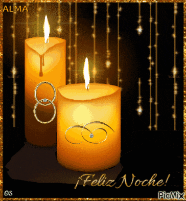 a greeting card with three candles and the words feliz noche on the bottom