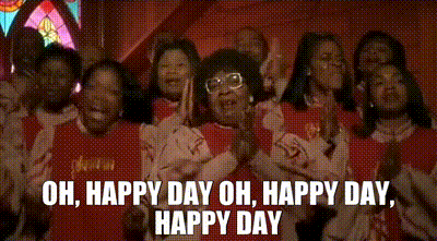 a group of women singing in a church with the words oh happy day oh happy day happy day on the bottom