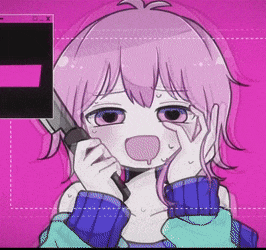 a girl with purple hair is holding a knife