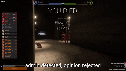 a screenshot of a video game with the words admin detected opinion rejected on the bottom