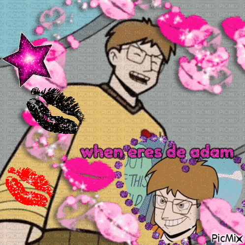 a collage of cartoon characters with the words when eres de adam in the middle