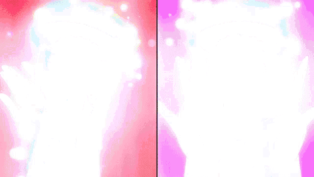 a pink and a white image of a person 's hands holding something