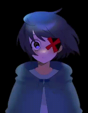 a cartoon character with a red cross on his eye