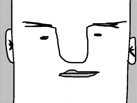a black and white drawing of a man 's face with a green line coming out of his mouth .
