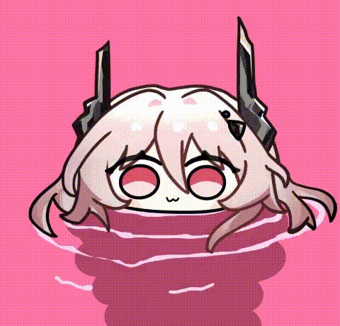 a cartoon of a girl with a sword in her head is floating in the water .