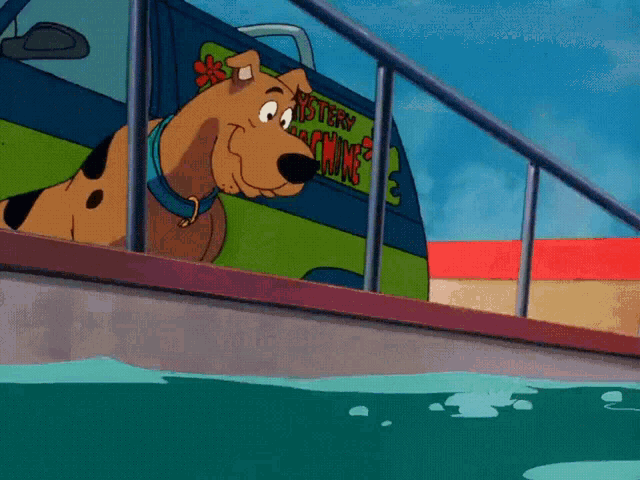 scooby doo from the scooby doo show is looking out of his van