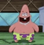 patrick star from spongebob squarepants is standing on a green floor with his mouth open .