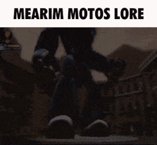 a robot standing in front of a building with the words mearim motos lore above it