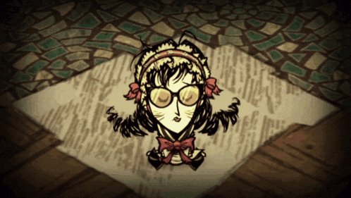 a drawing of a girl wearing glasses and a hat