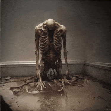 a picture of a skeleton in a room with a watermark that says ' a ' on it