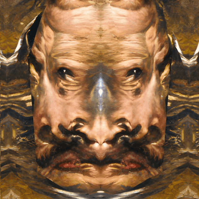 a close up of a painting of a man 's face with a beard