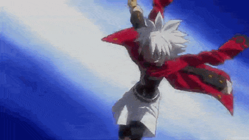 a cartoon character is flying through the air with his arms outstretched in the air .