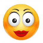 a smiley face with big eyes and red lips .