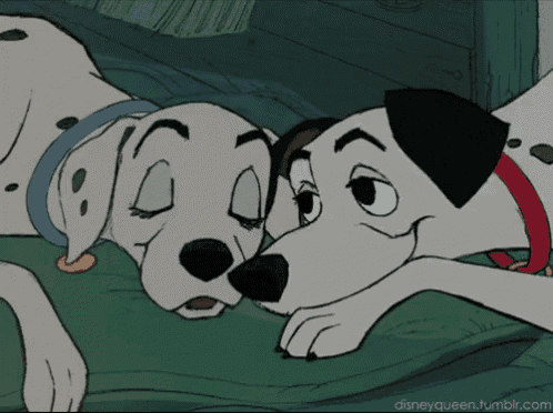 two dalmatian dogs laying next to each other with disneyqueen.tumblr.com in the bottom right corner