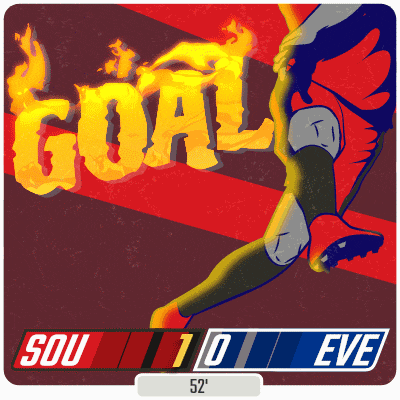 an illustration of a soccer player with the word goal in flames