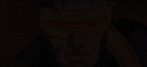 a close up of a cartoon character wearing a pair of yellow and red goggles