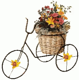 a bicycle with a basket full of flowers