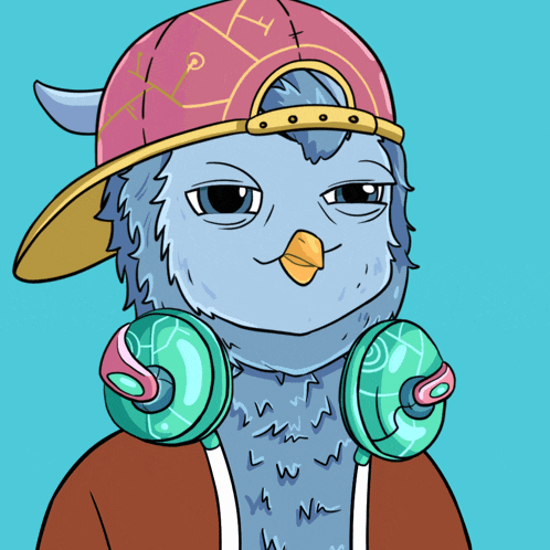 a cartoon of a bird wearing headphones and a hat