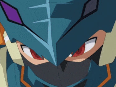 a close up of a cartoon character 's face with a mask on
