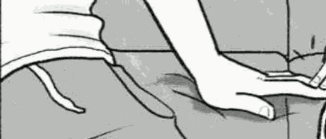 a black and white drawing of a person 's foot on a person 's lap .