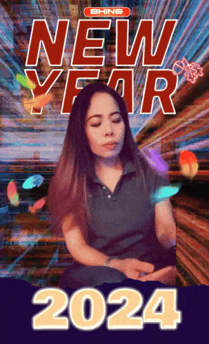 a poster for the new year 2024 with a woman