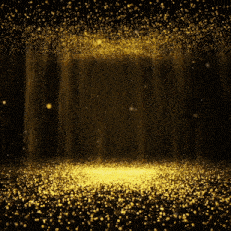 a dark room with a lot of gold sparkles on the floor