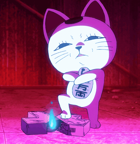 a cartoon cat with chinese writing on his chest
