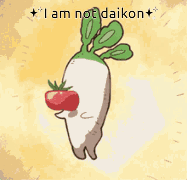 a cartoon drawing of a radish with the words `` i am not daikon '' written on it .