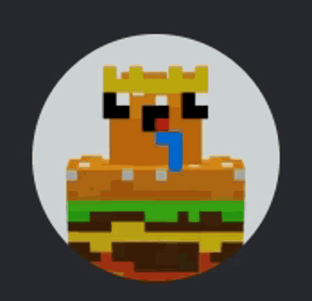 a pixel art drawing of a hamburger with a crown on his head