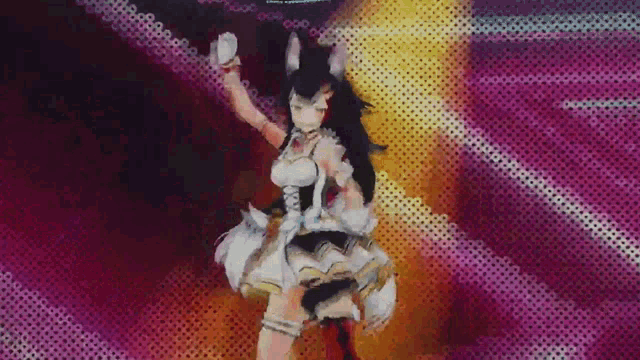 a pixel art of a girl with black hair and a white dress