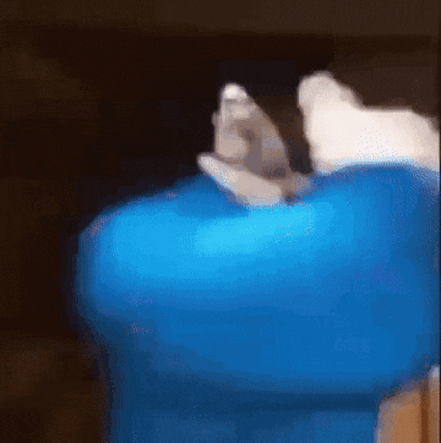 a blurry picture of a person holding a blue item
