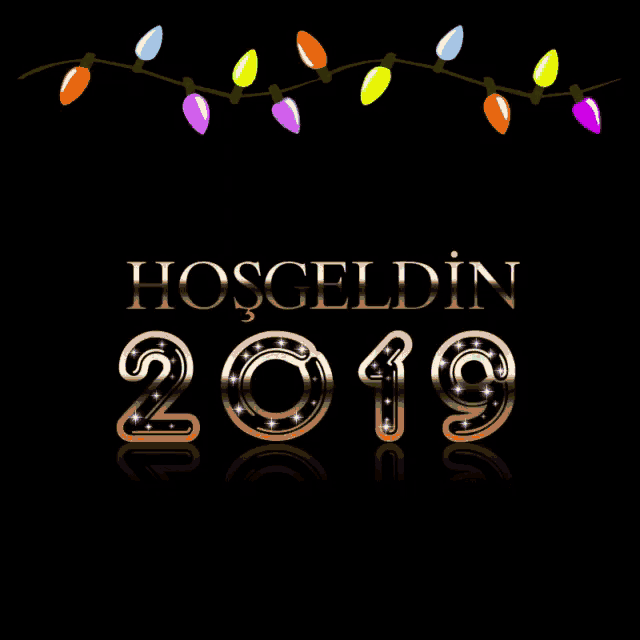 a black background with a string of lights and the year 2019
