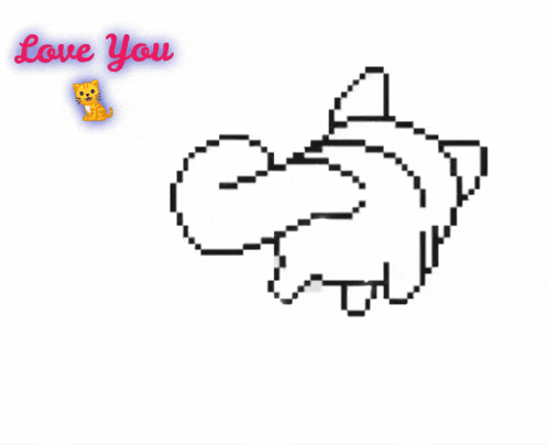 a pixel art drawing of a cat with the words love you on top