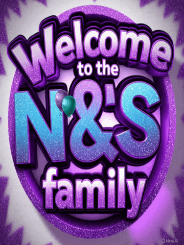 a purple and blue welcome to the n & s family logo