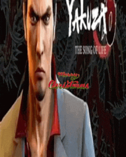 a poster for yakuza the song of life shows a man in a suit and red shirt