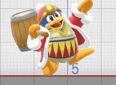 a cartoon character is holding a barrel and wearing a red and white robe .