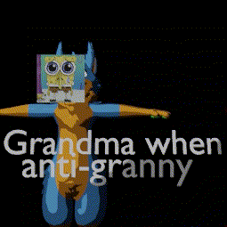 a cartoon character with a spongebob head and the words grandma when anti-granny