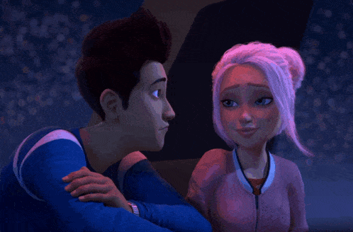 a man and a girl are kissing in a cartoon