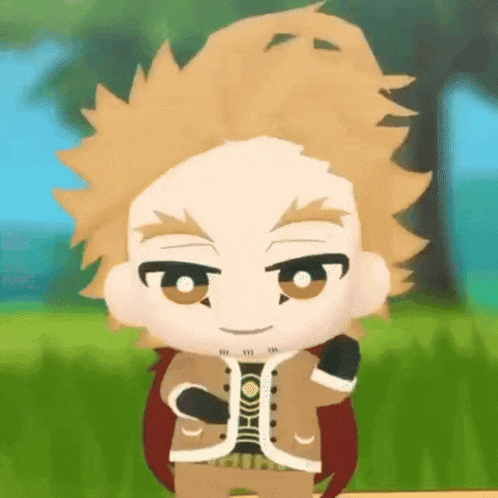 a close up of a cartoon character with a red cape standing in a field .