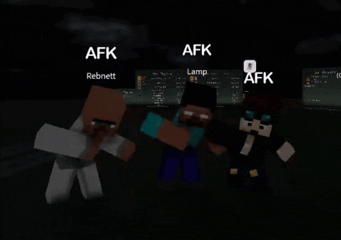 three minecraft characters are standing next to each other with afk written on the top
