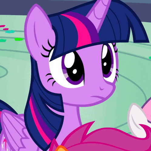 a purple pony with a pink stripe on her mane