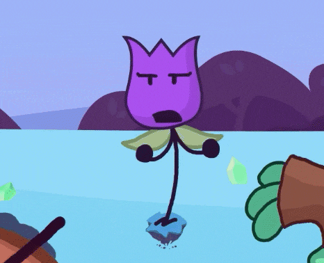 a purple flower with an angry face is standing next to a brown flower