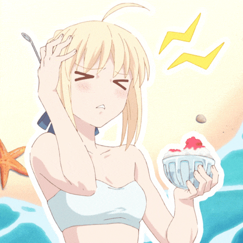 a girl with a spoon in her hair is holding a bowl of food