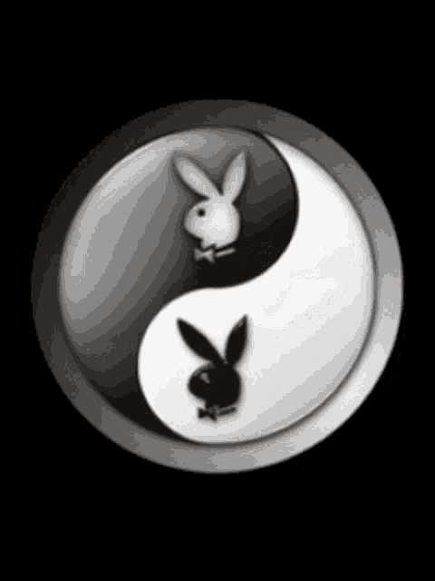 a black and white yin yang symbol with two playboy bunnies inside