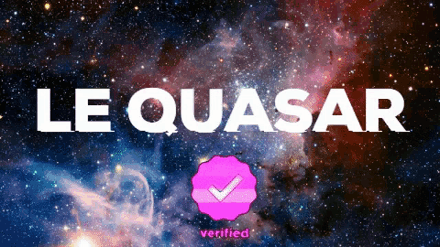 the word le quasar is on a purple background