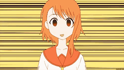 a cartoon of a girl with orange hair and a yellow background with the word gif on the bottom